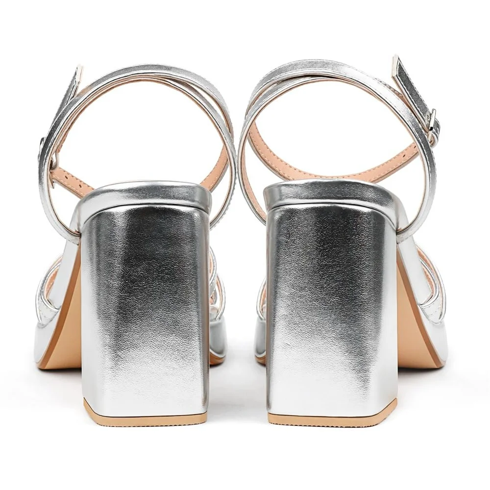 90mm Women's Chunky Heel Ankle Strap Sandals Comfortable Square Open Toe Sandals Summer Banquet Wedding Party Shoes-MERUMOTE