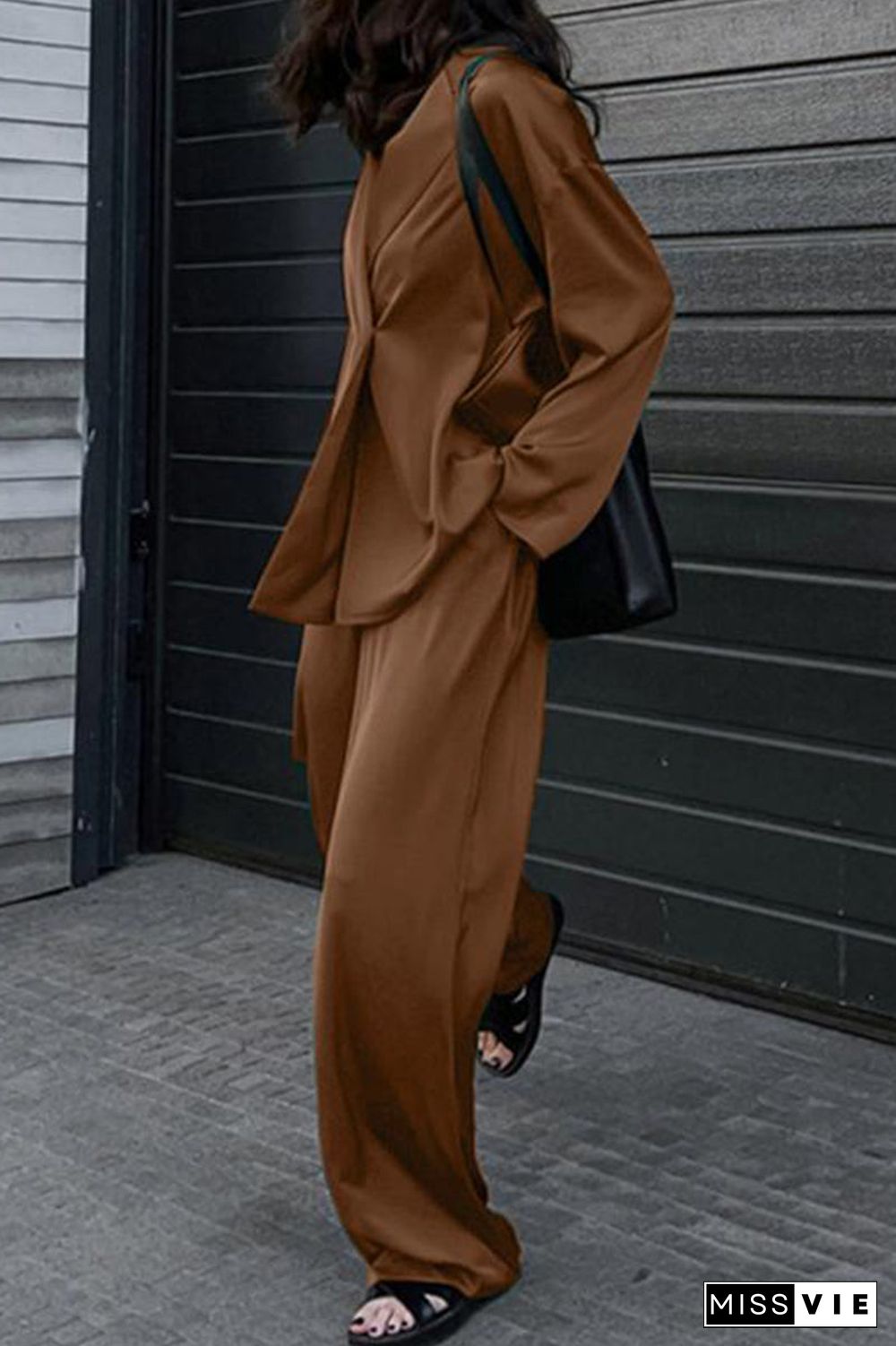 Casual Simplicity Solid Pocket Turndown Collar Long Sleeve Two Pieces
