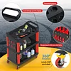 3 Tier Auto Detailing Cart with Wheels, Rolling Detail Carts with Long Hanging Plate & Hooks & Hanging Bucket, Car Wash Organizer Cart for Detailers Garage Workshop, Repair Shop, Storage Tool,BlackRed
