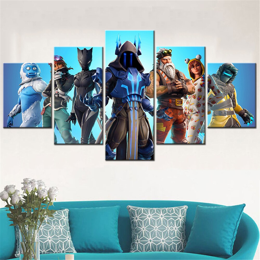 5Pieces Fornite Battle Royale Game Mural Modular Wall Print Art Canvas Poster Painting for Living Room Home Decor Pictures