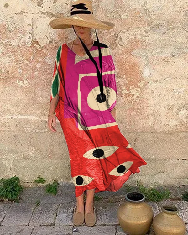 Resort Abstract Print Loose Midi Dress