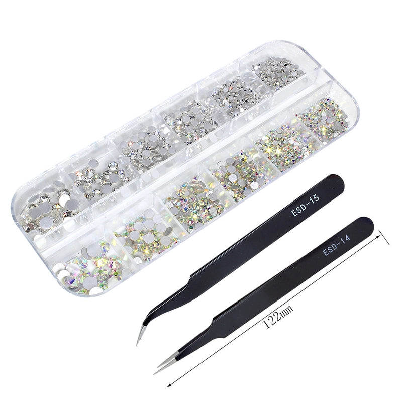 12 Grid Nail Nail Flat Drill Boxed Accessories Nail Jewelry Flat Drill Round Drill Mixed Drill Long Box Nail Drill3