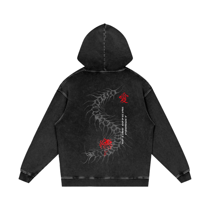 Centipede Streetwear Hoodie Black Washed