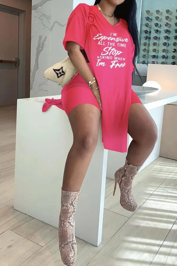 Casual Loose Letter Print T-Shirt Shorts Set