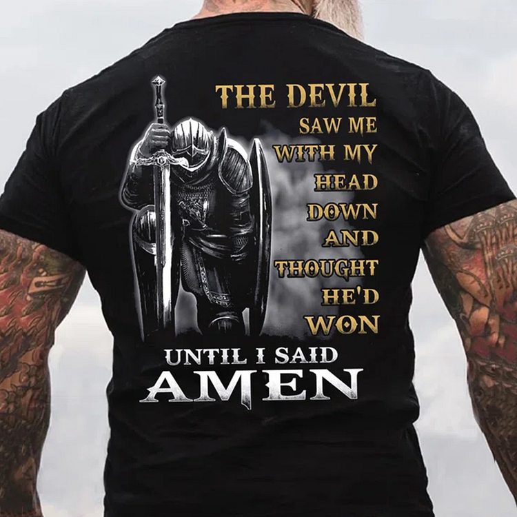 BrosWear Men's The Devil Saw Me With My Head Down Until I Said Amen Veterans T-shirt