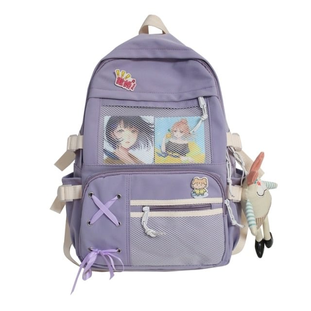 Kawaii Pink Cartoon Mesh Pendant Large Backpack SP16535