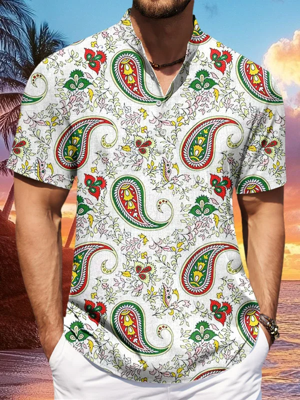 Men's Vine Paisley Art Print Half Button Shirt