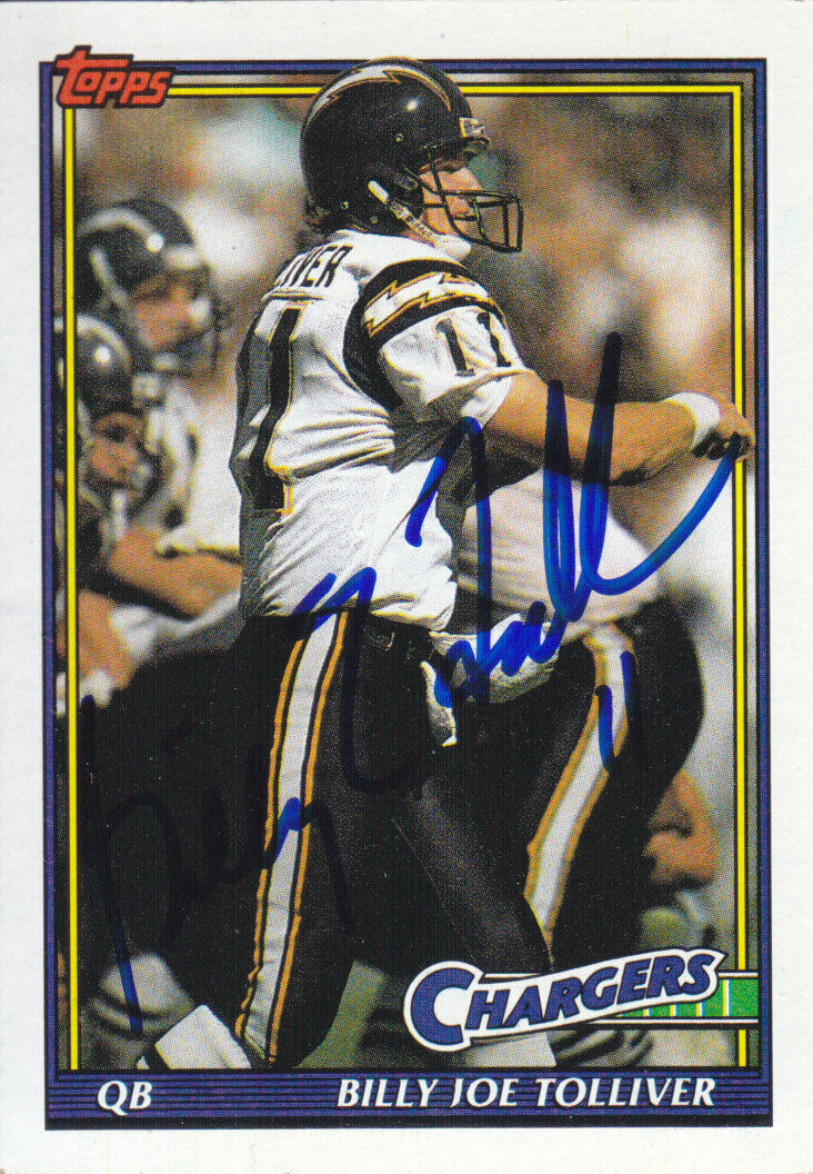 Billy Joe Tolliver Autograph 1991 Topps San Diego Chargers Card