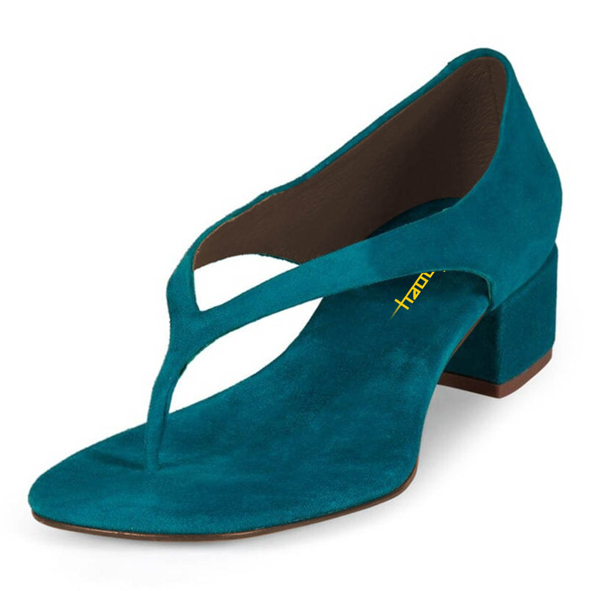 Ladies' Fashion Teal Square Toe Flip Flop Block Heel Sandals Nicepairs