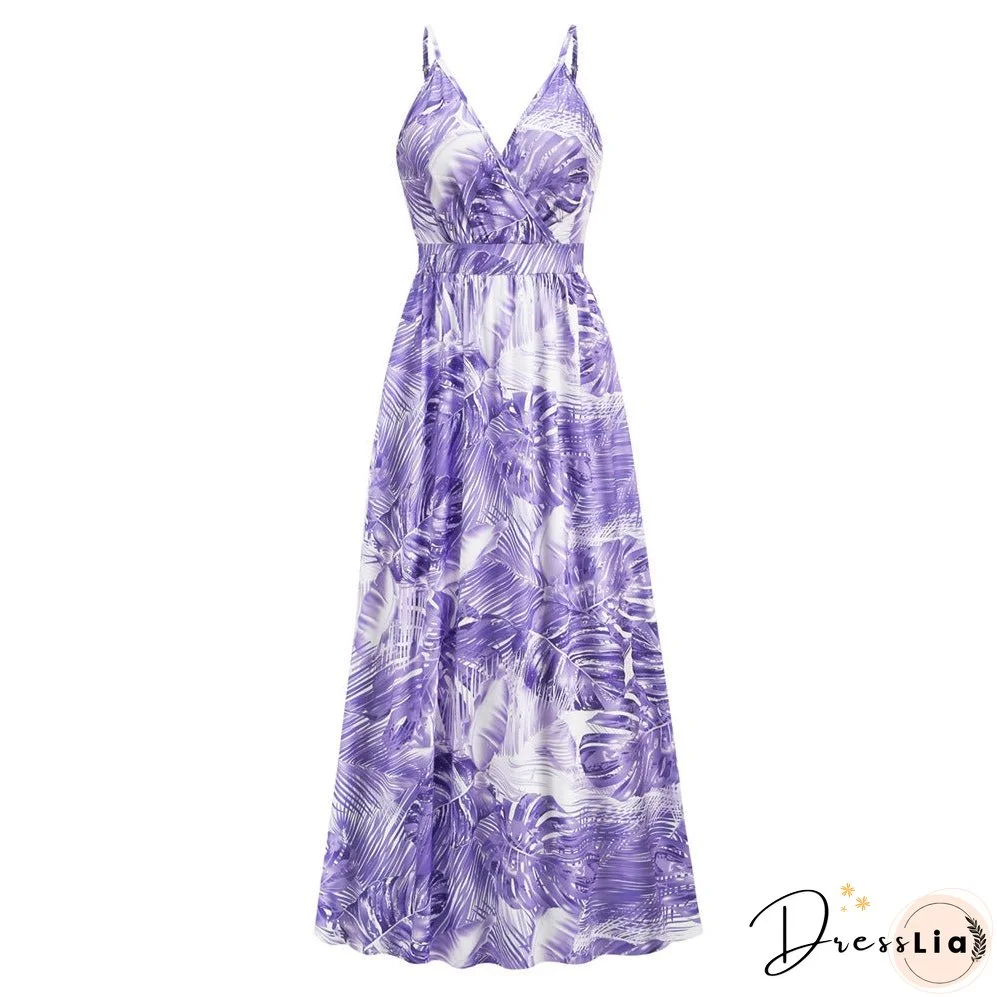 Bohemian print maxi dress sexy V-neck slip dress
