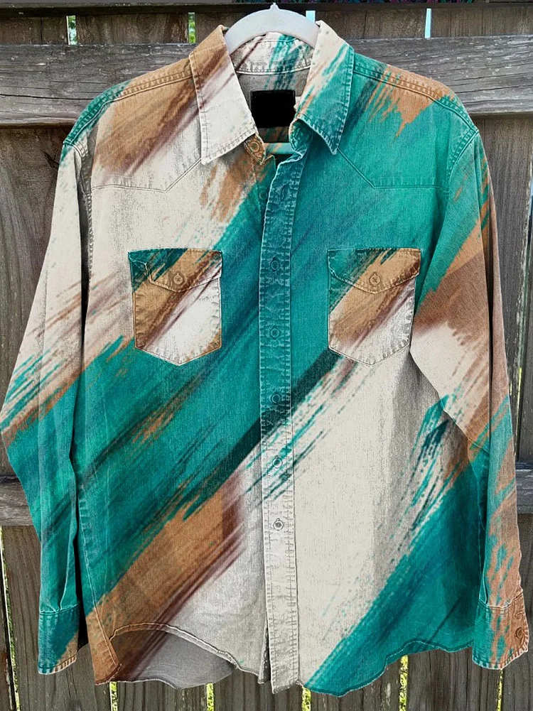 Retro Western Cowboy Style Print Casual Shirt
