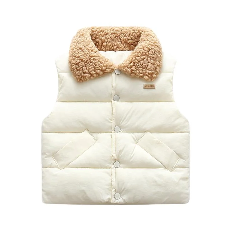 Mudkingdom Kids Jacket Vest Autumn Winter Sleeveless Wool Lapel Colar Children Outerwear