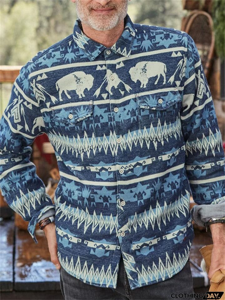 Vintage Button Up Men's Aztec Shirt