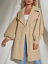 Stylish Lapel Collar Buttoned Puff Sleeves Solid Color Simple Outerwear