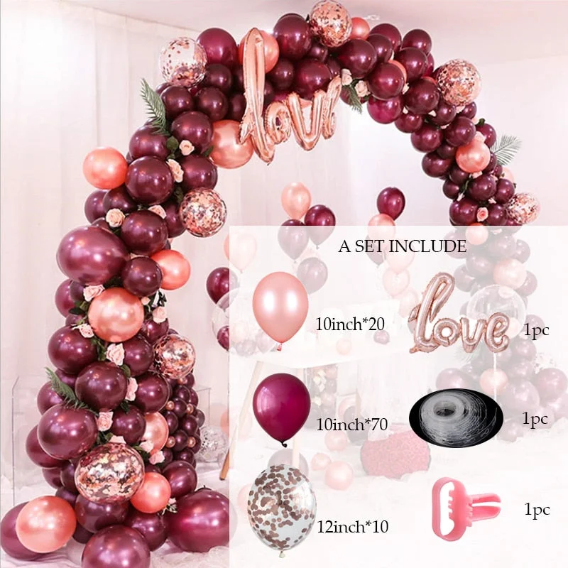 Christmas Gift 103pcs/Set Rose Gold Burgundy Balloons Garland Arch Kit Confetti Balon Birthday Baby Shower Wedding Anniversary Party Decoration