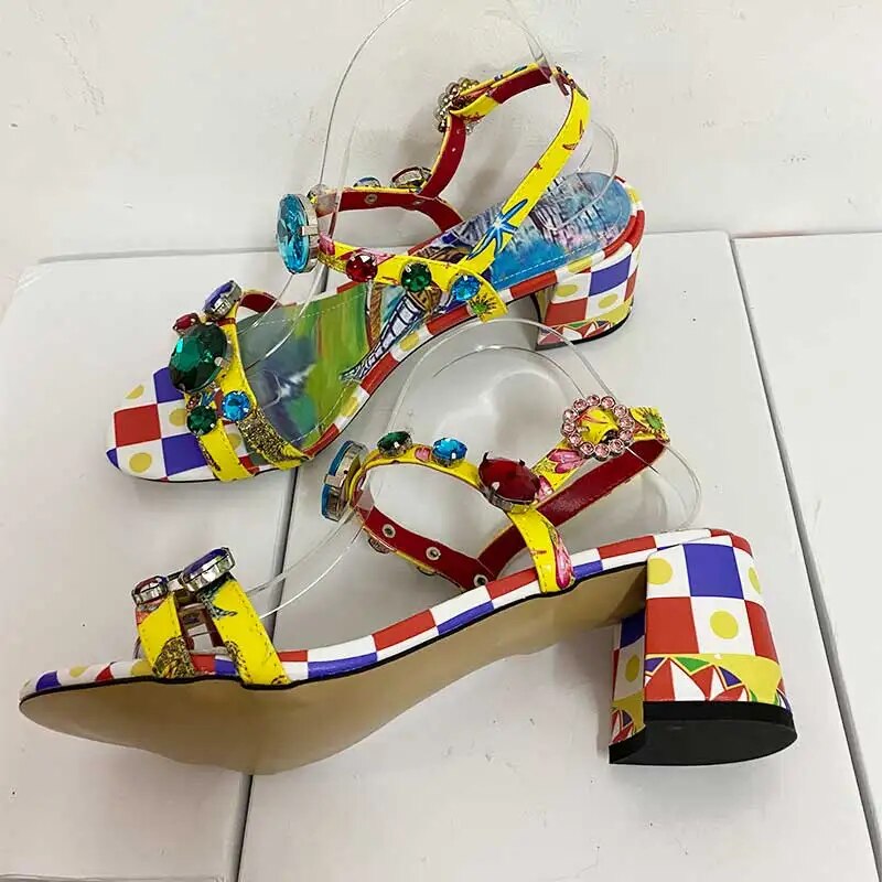 VCSHOES Ladies Sandals Rhinestone Party Shoes Ladies Ankle Strap High Heel 10 CM Sandals