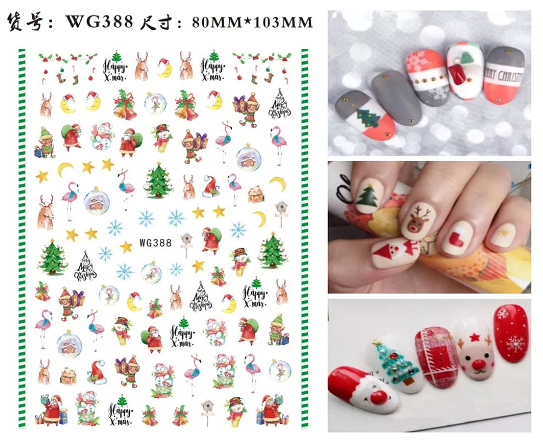 3D Christmas Autumn Winter Nail Sticker Santa Claus Elk Snowman Christmas Tree Star Deer Sliders Manicure Art Gel Polish Decals-Nail Inspo