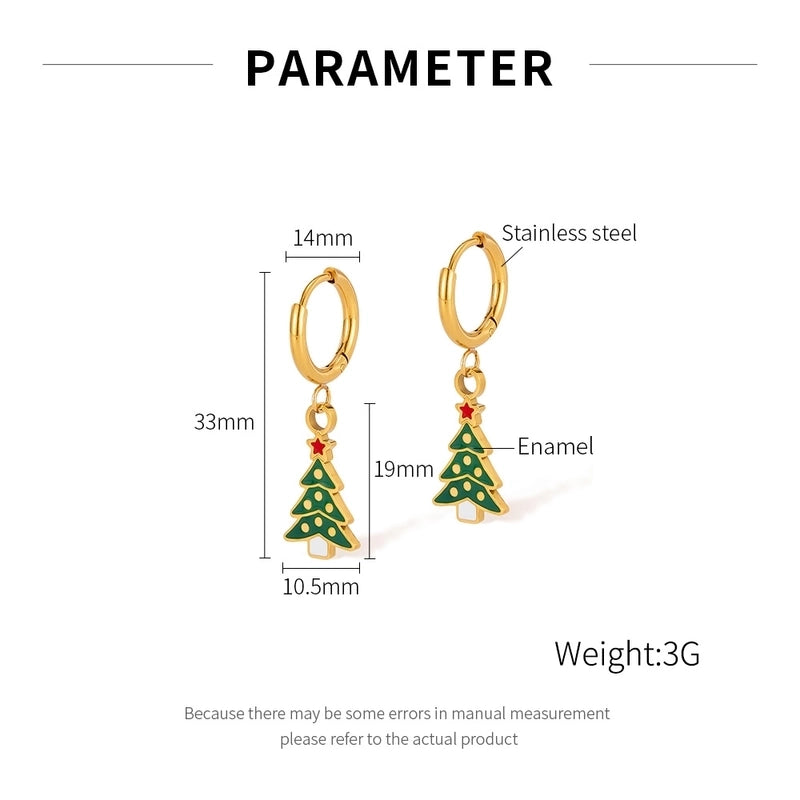1 Pair Christmas IG Style Cute Christmas House Christmas Tree Bell Enamel Plating 304 Stainless Steel 18K Gold Plated Drop Earrings