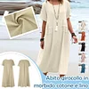 Gioiacombo&trade; Nuovo abito midi casual da donna a maniche corte in cotone e lino