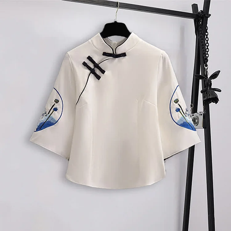 Vintage Hanfu Lotus Embroidery Shirt Skirt - Modakawa modakawa