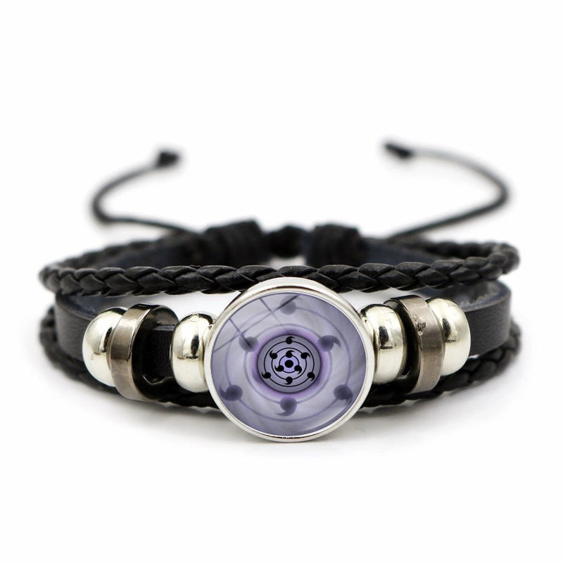 Naruto Sharingan Leather Bracelet For Men And Women Students Woven Bracelet Animation Kaleidoscope Hand Jewelry