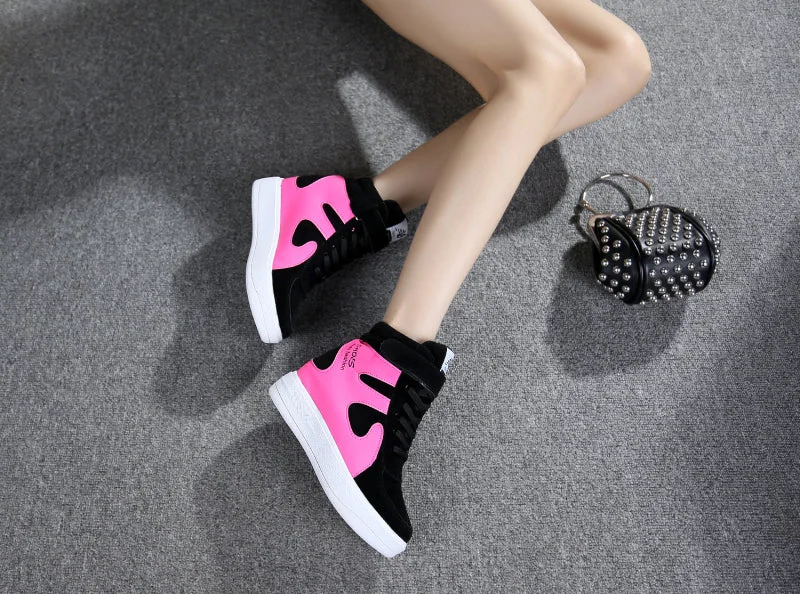 NEW Thick Platform Sneakers Casual Lace-Up Wedges High Heel Womens Sport Shoes Outdoor Black Red Platform Vulcanize Shoes Women