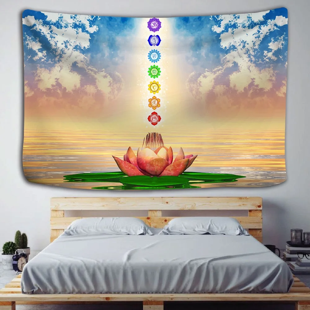 Indian Buddha Statue Meditation 7 Chakra Tapestry Wall Hanging Mandala Tapestries Wall Cloth Psychedelic Yoga Carpet Boho Decor