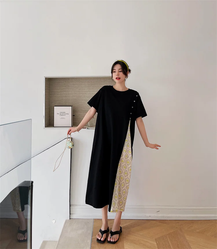 Casual Splicing Short Sleeve Midi Dress - yankia