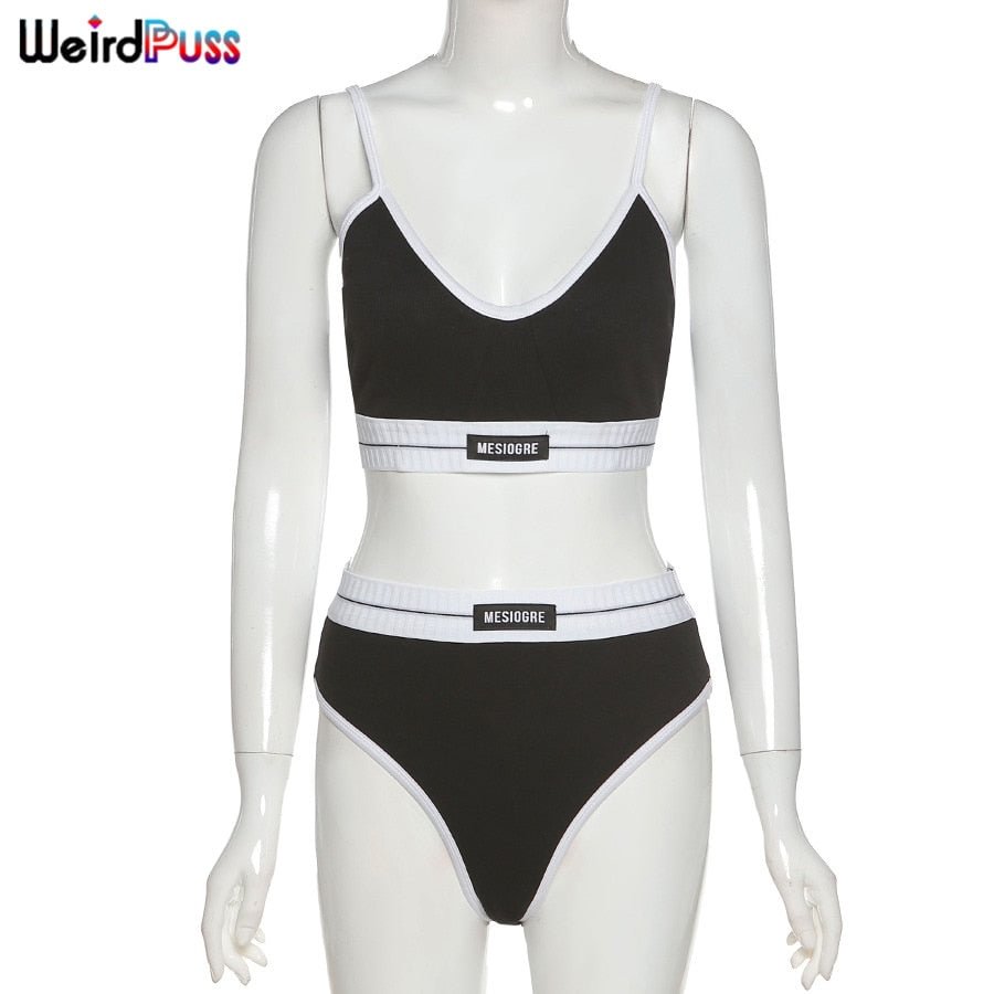 OrangeA Beach Style Two Piece Set Women V-Neck Sleeveless Letter Embroider Camisole Top+Briefs Matching Shorts Vacation Outfits