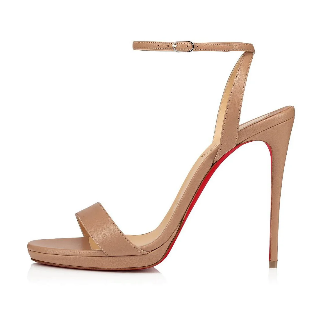 100mm/120mm Women's Low  Platform Sandals Round Open Toe Red Bottom Ankle Straps Matte Pumps-MERUMOTE