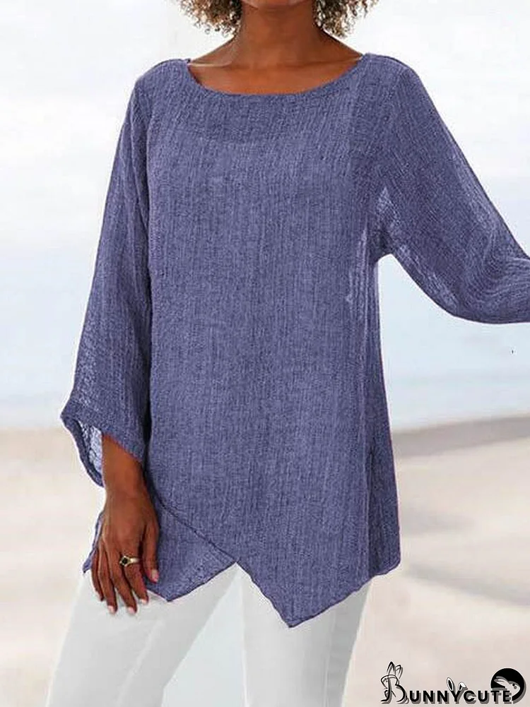 Women Asymmetrical 3/4 Sleeve Scoop Neck Tops