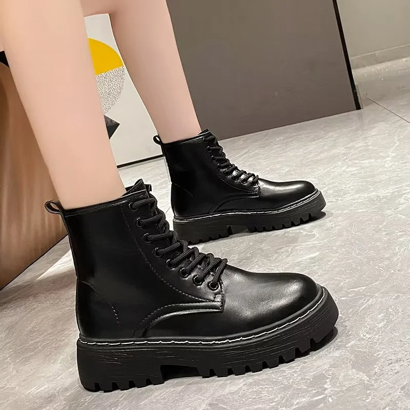 Breakj Breakj And Winter Martin Boots 2025 New Women's Shoes Fashion Boots Black British Style Short Boots Thick Background With Thin Boots 42