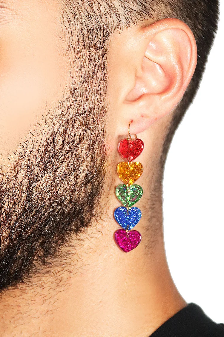 Rainbow Acrylic Heart Shape String Pair Long Earrings