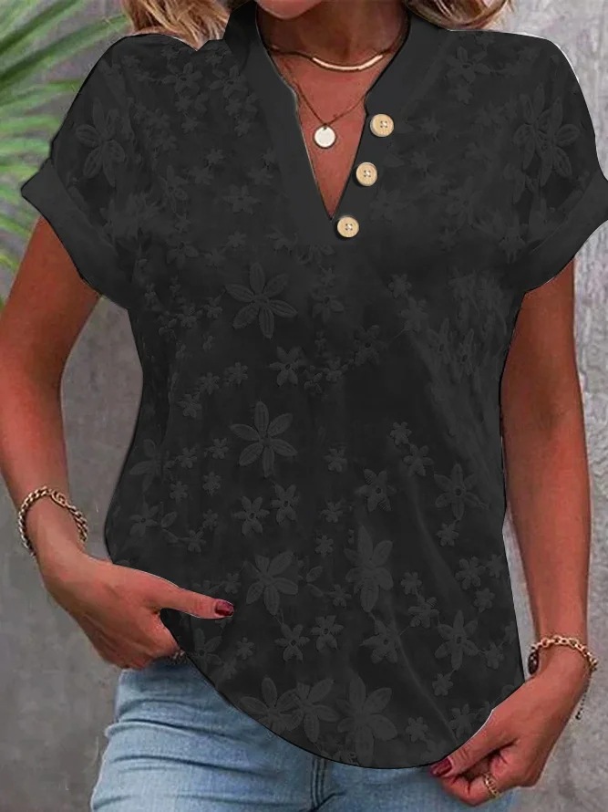 Skepboetiek Office Lady Button Tops 2025 Summer Casual Solid Color V-neck Short Sleeved Shirt For Women Blusas Femininas Camisas