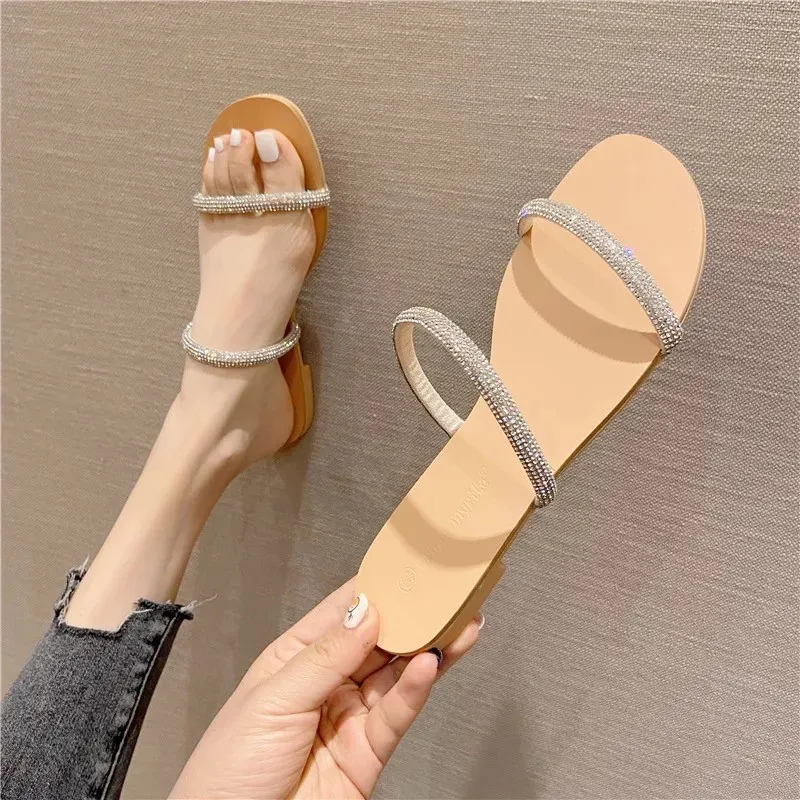 Breakj Breakj Women's French Sandals 2025 Summer New Fashion With Water Drill Slippers Women Wearing Fairy Temperament Cool Slippers