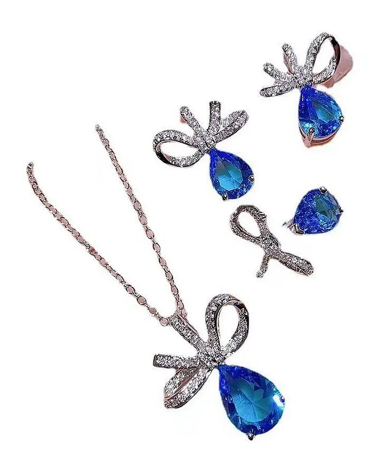 Women's Party Jewelry Set with Bow and Teardrop Crystals