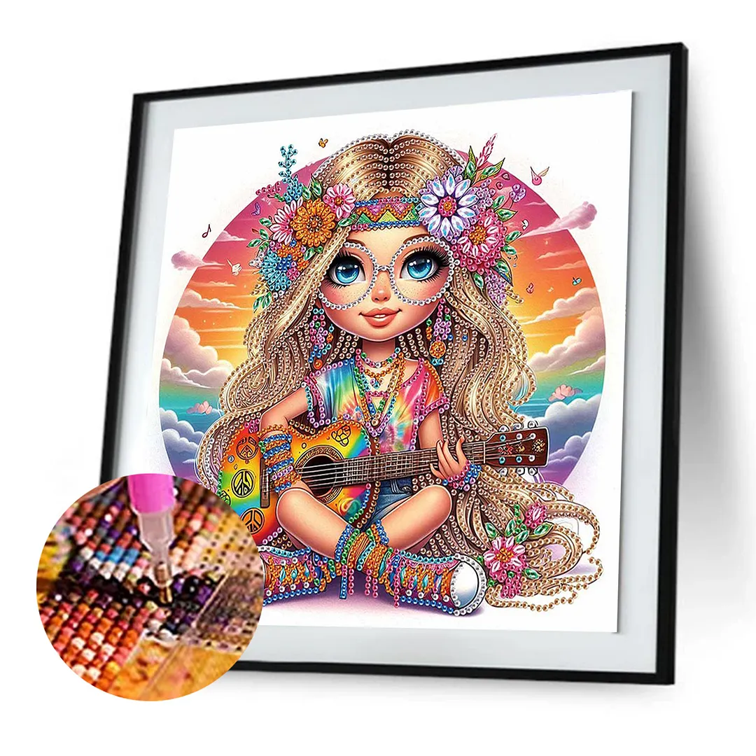 Diamond Painting - Partial Special Shaped Drill - Hippie Girl(Canvas|30x30cm)