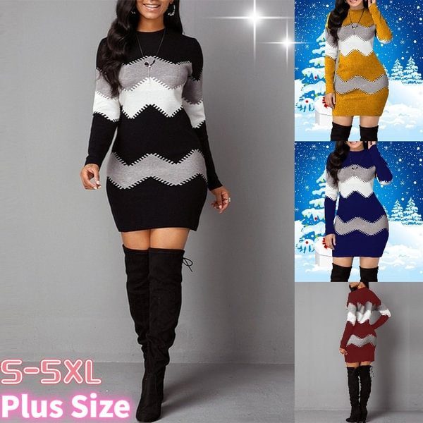 Autumn Winter Fashion Women O-neck Bodycon Sexy Knitted Dresses Woolencolor Matching Pullover Sweaters Dresses Slim Mini Party Dress Christmas Dresses For Women - Shop Trendy Women's Fashion | TeeYours