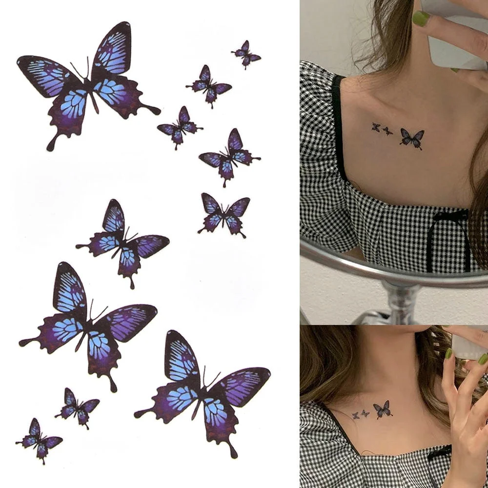 Small Waterproof Temporary Tattoo Sticker Butterfly Fake Tatto Flash Tatoo Leg Arm Hand Foot Clavicle Tatouage for Girl Women