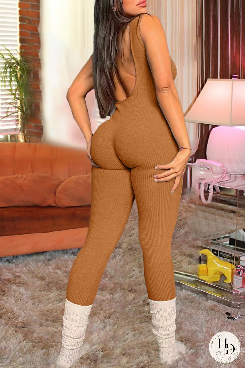 Grey Fashion Casual Solid Backless O Neck Skinny Jumpsuits