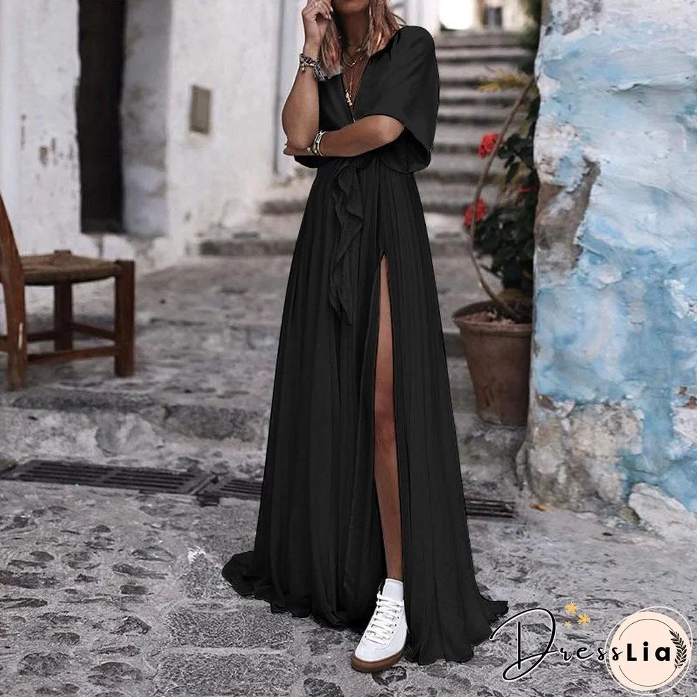 Pure Color Leisure Split Women Dress