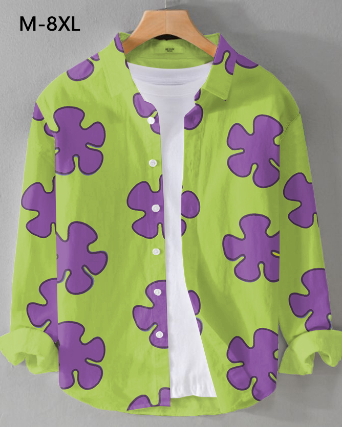 Men's Plus Size Fun Cartoon Prints Long Sleeve Shirt