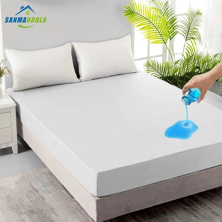 Sanmadrola Mattress Protector 100% Waterproof Mattress Protector Premium Five-sides TPU Membrane Layer Waterproof Mattress Cover Breathable Fitted Deep Pocket Mattress Pad Cover