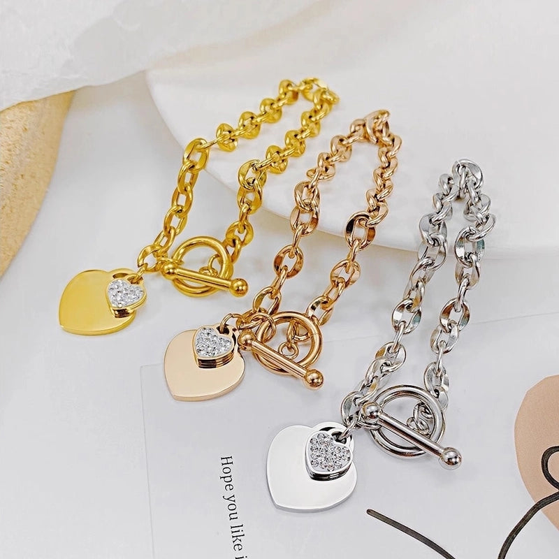 Casual Classic Style Heart Shape Titanium Steel 18K Gold Plated Bracelets In Bulk