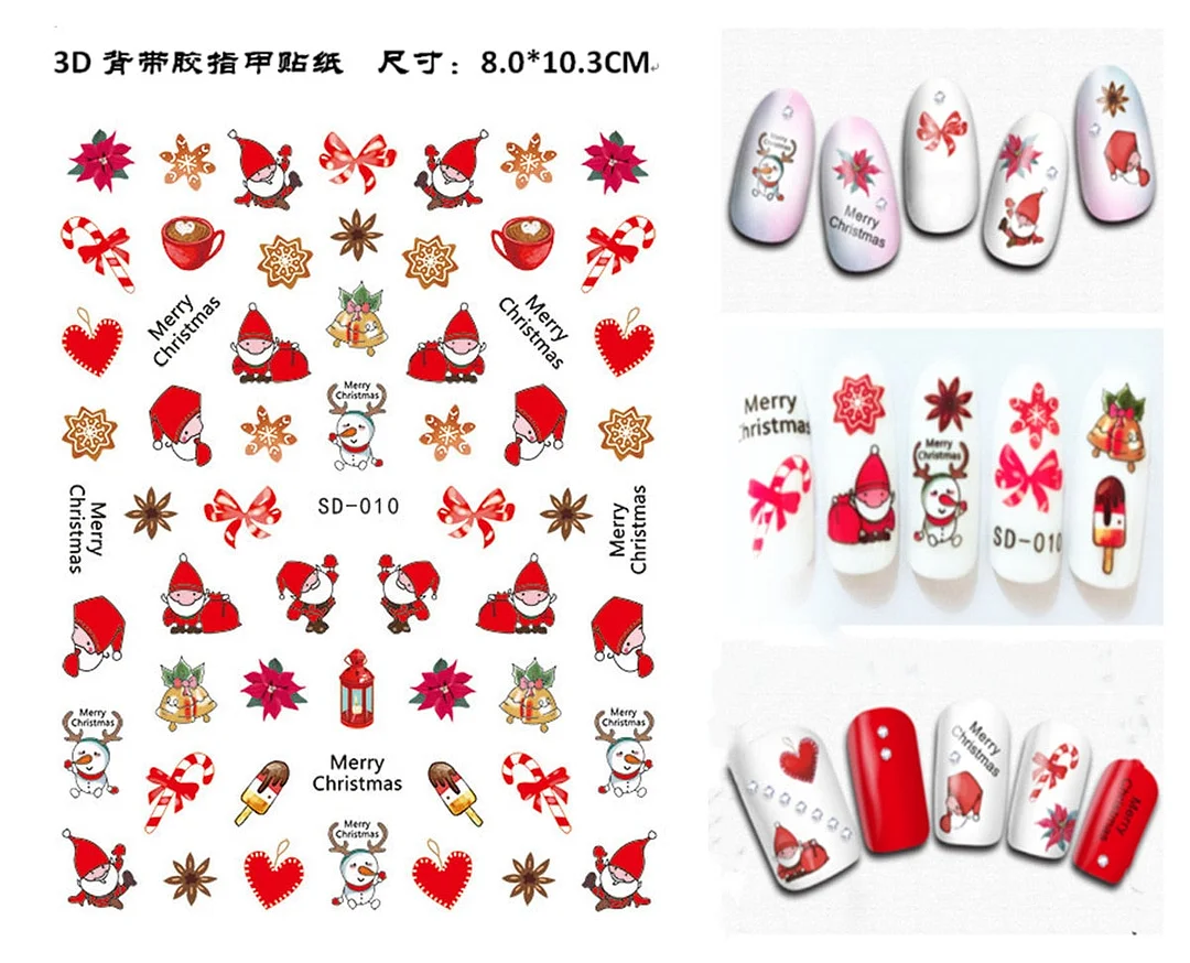 3D Christmas Autumn Winter Nail Sticker Santa Claus Elk Snowman Christmas Tree Star Deer Sliders Manicure Art Gel Polish Decals-Nail Inspo