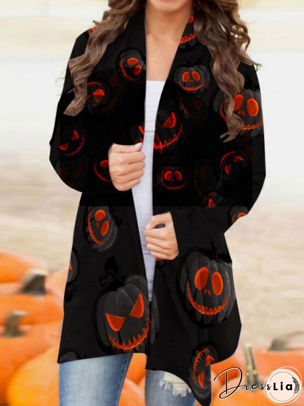 Casual Long Sleeve Plus Size Printed Cardigan