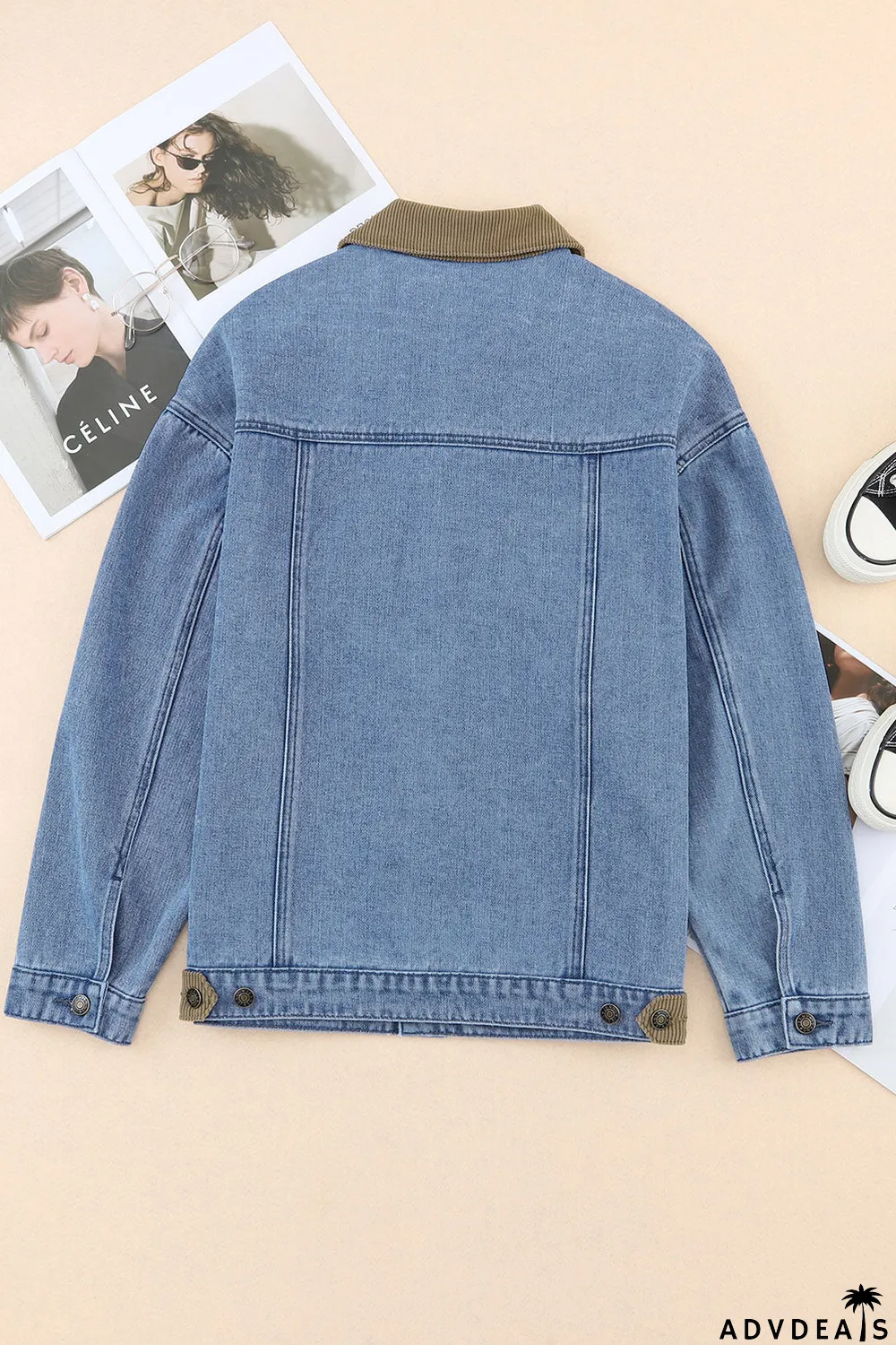 Sky Blue Vintage Corduroy Collar Denim Jacket