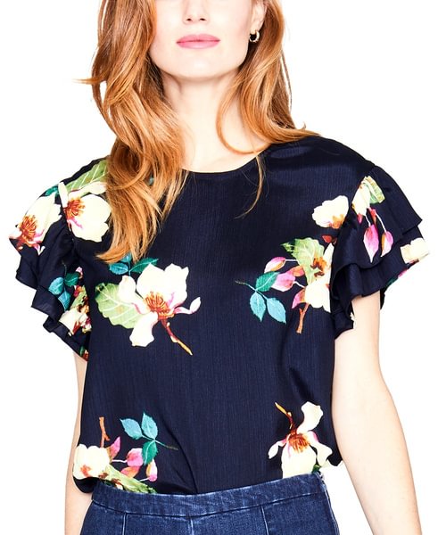 RACHEL Rachel Roy | Floral-Print Flutter-Sleeve Top | Multi - Shop Trendy Women's Fashion | TeeYours