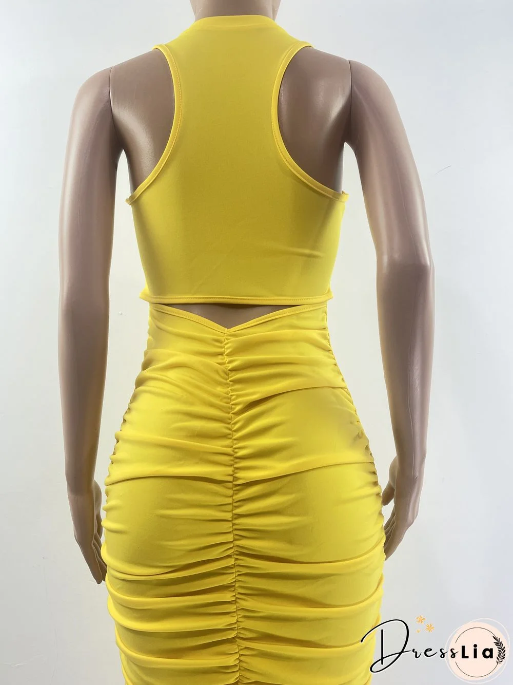 Solid Color Sleeveless Holes Draw Pleated Dresses