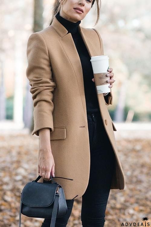High Collar Button Pocket Coat